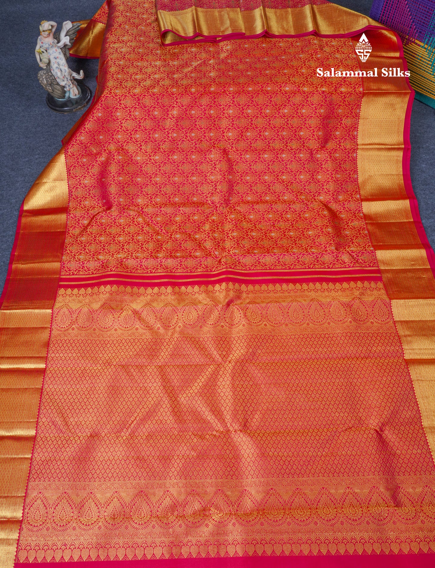 Reddish Maroon Menakari Work Bridal Pure Kanjivaram Silk Saree With Traditional Border