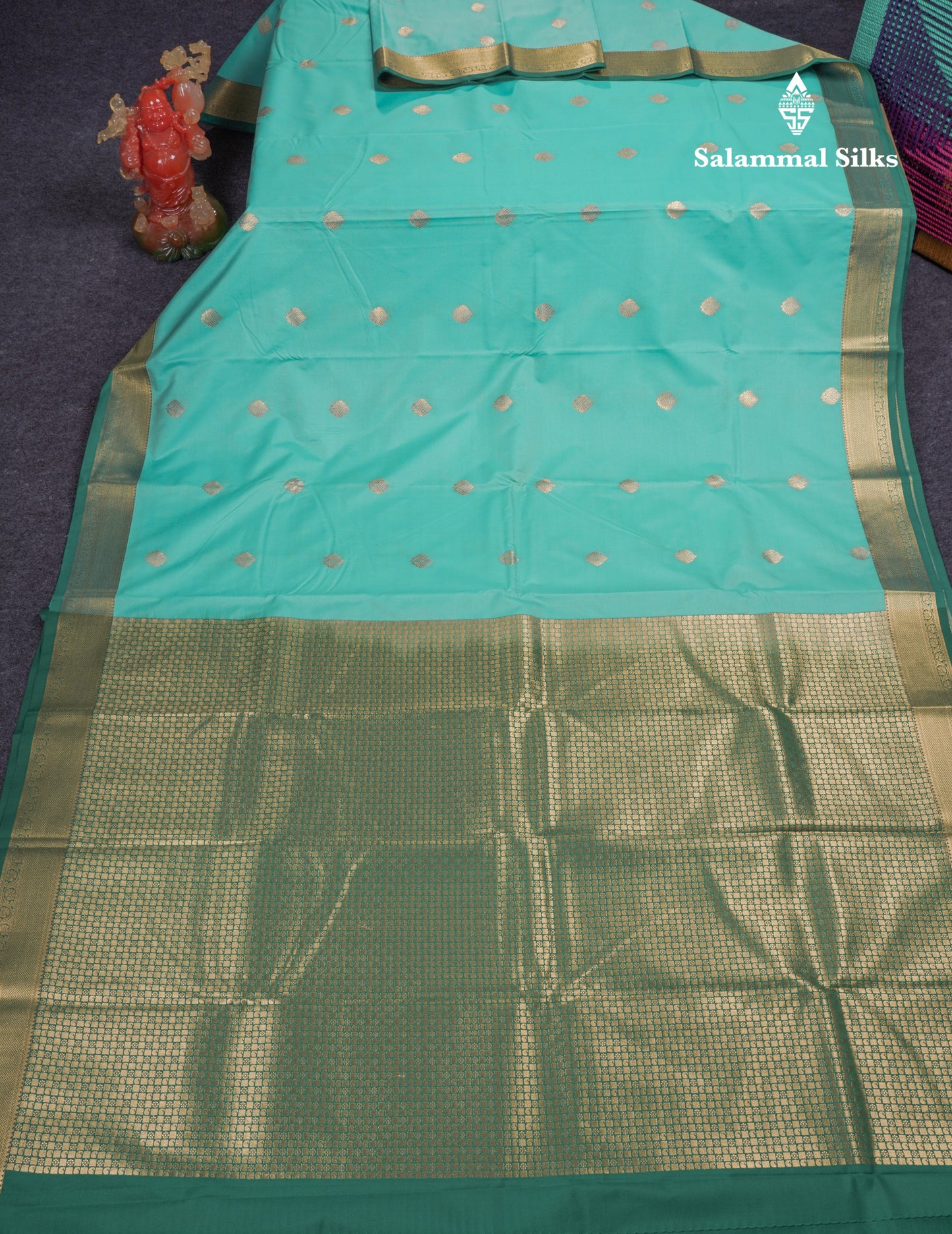 Beautiful Sapphire Green Semi Silk Saree With Contrast Bottle Green Small Border