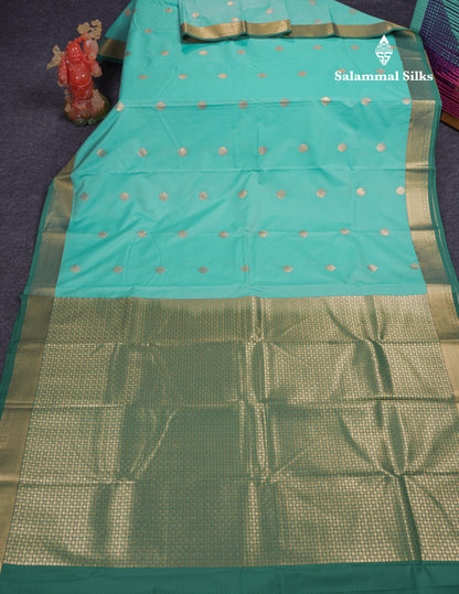 Beautiful Sapphire Green Semi Silk Saree With Contrast Bottle Green Small Border
