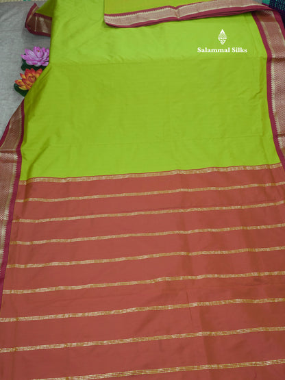 11 Yards Semi Silk Saree Beige with Contrast Maroon Border