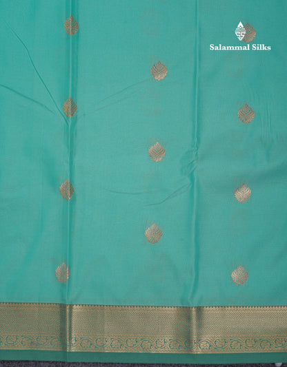 Beautiful Sapphire Green Semi Silk Saree With Contrast Bottle Green Small Border
