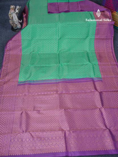 Sapphire Green Pure Kanjivaram Silk Saree with Contrast Purple Border