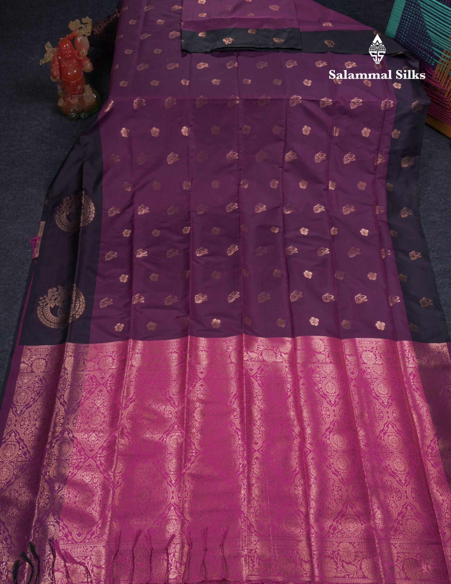 Beautiful Dark Purple Butterfly Design Semi Soft Silk Saree With Contrast Dark Magenta Fancy Border