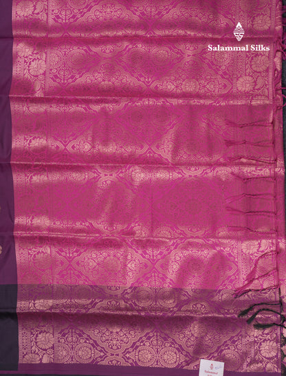 Beautiful Dark Purple Butterfly Design Semi Soft Silk Saree With Contrast Dark Magenta Fancy Border