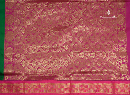 11 Yards Semi Silk Saree Peacock Blue with Contrast Pink Border