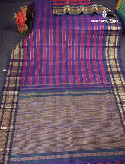 Beautiful Maroon & Navy Blue Pure Kanjivaram Silk Saree With Contrast Navy Blue Traditional Border