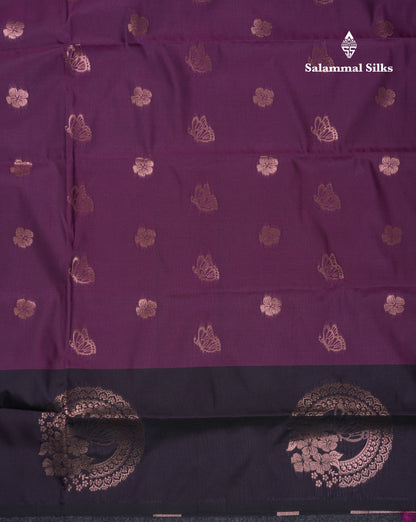 Beautiful Dark Purple Butterfly Design Semi Soft Silk Saree With Contrast Dark Magenta Fancy Border