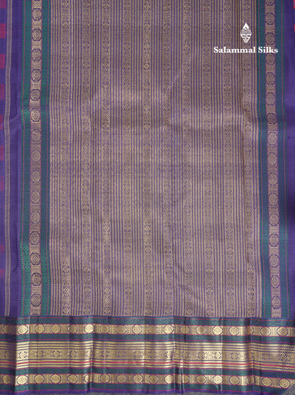 Beautiful Maroon & Navy Blue Pure Kanjivaram Silk Saree With Contrast Navy Blue Traditional Border