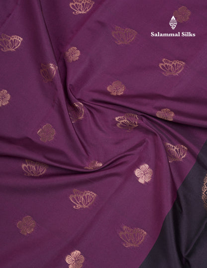 Beautiful Dark Purple Butterfly Design Semi Soft Silk Saree With Contrast Dark Magenta Fancy Border