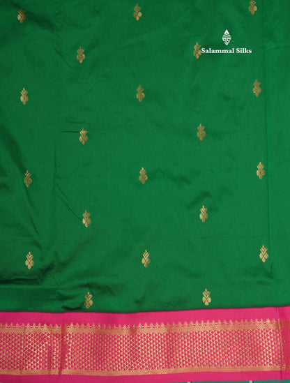 11 Yards Semi Silk Saree Peacock Blue with Contrast Pink Border