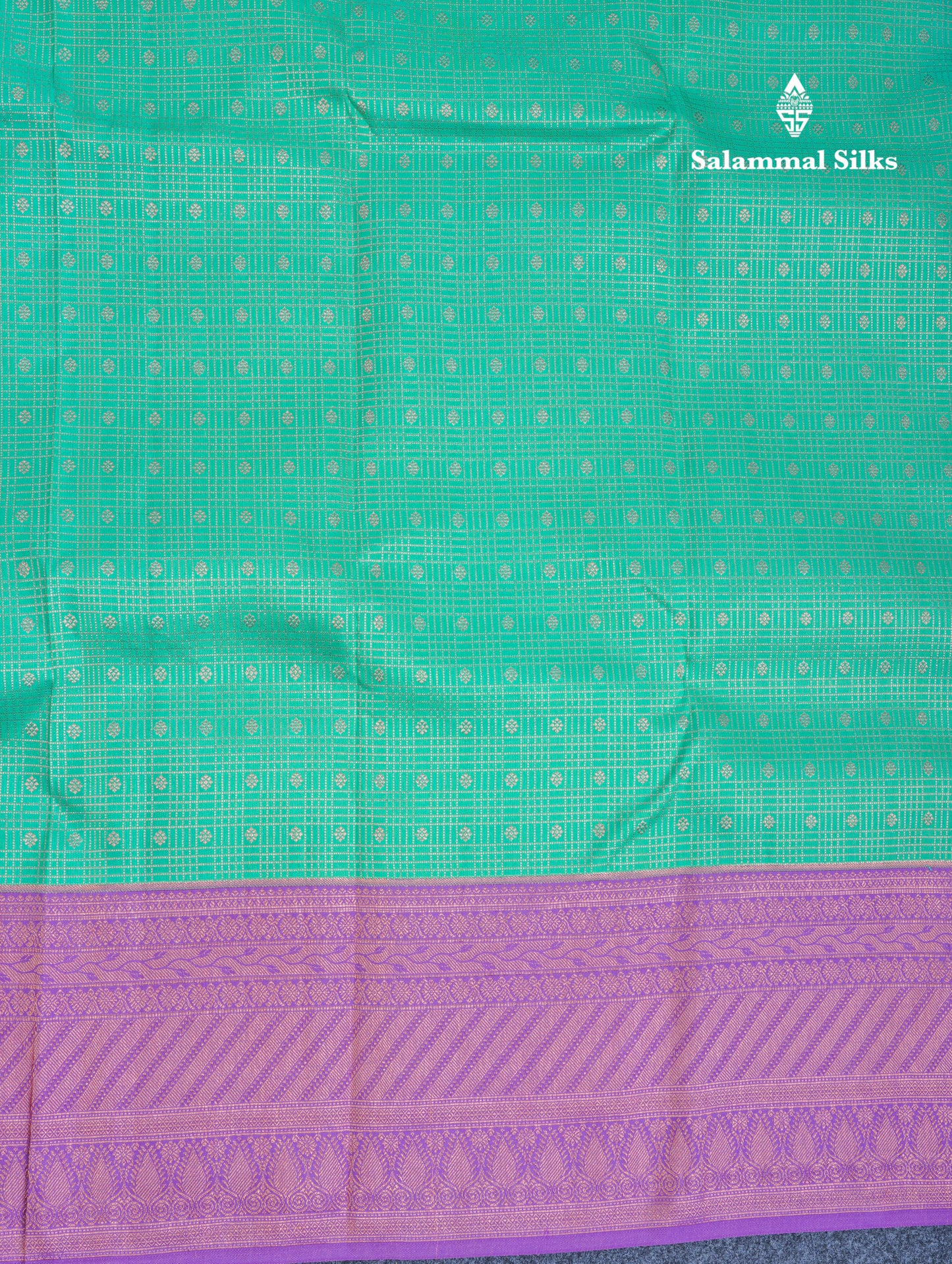 Sapphire Green Pure Kanjivaram Silk Saree with Contrast Purple Border