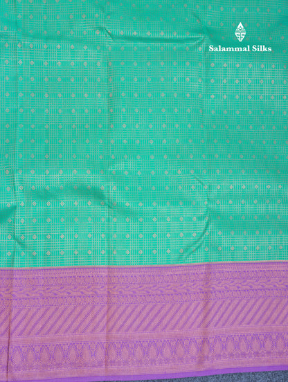 Sapphire Green Pure Kanjivaram Silk Saree with Contrast Purple Border