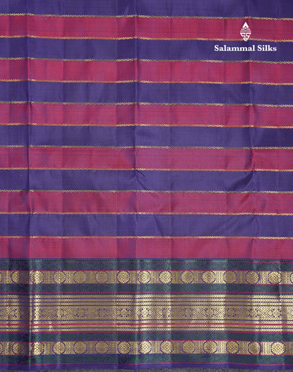 Beautiful Maroon & Navy Blue Pure Kanjivaram Silk Saree With Contrast Navy Blue Traditional Border