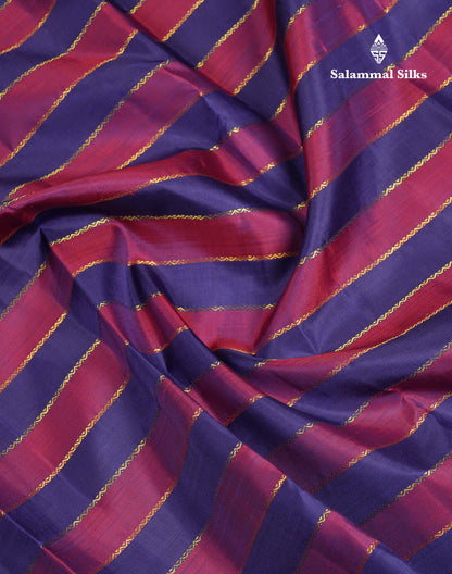 Beautiful Maroon & Navy Blue Pure Kanjivaram Silk Saree With Contrast Navy Blue Traditional Border
