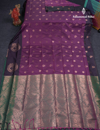 Beautiful Dark Purple Butterfly Design Semi Soft Silk Saree With Contrast Dark Magenta Fancy Border