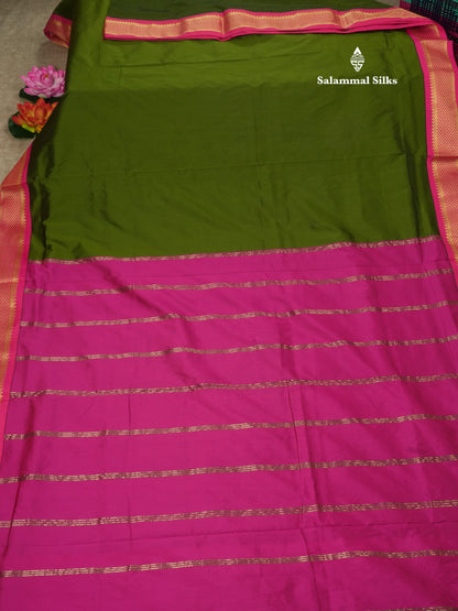 11 Yards Semi Silk Saree Royal Blue with Contrast Pink Border