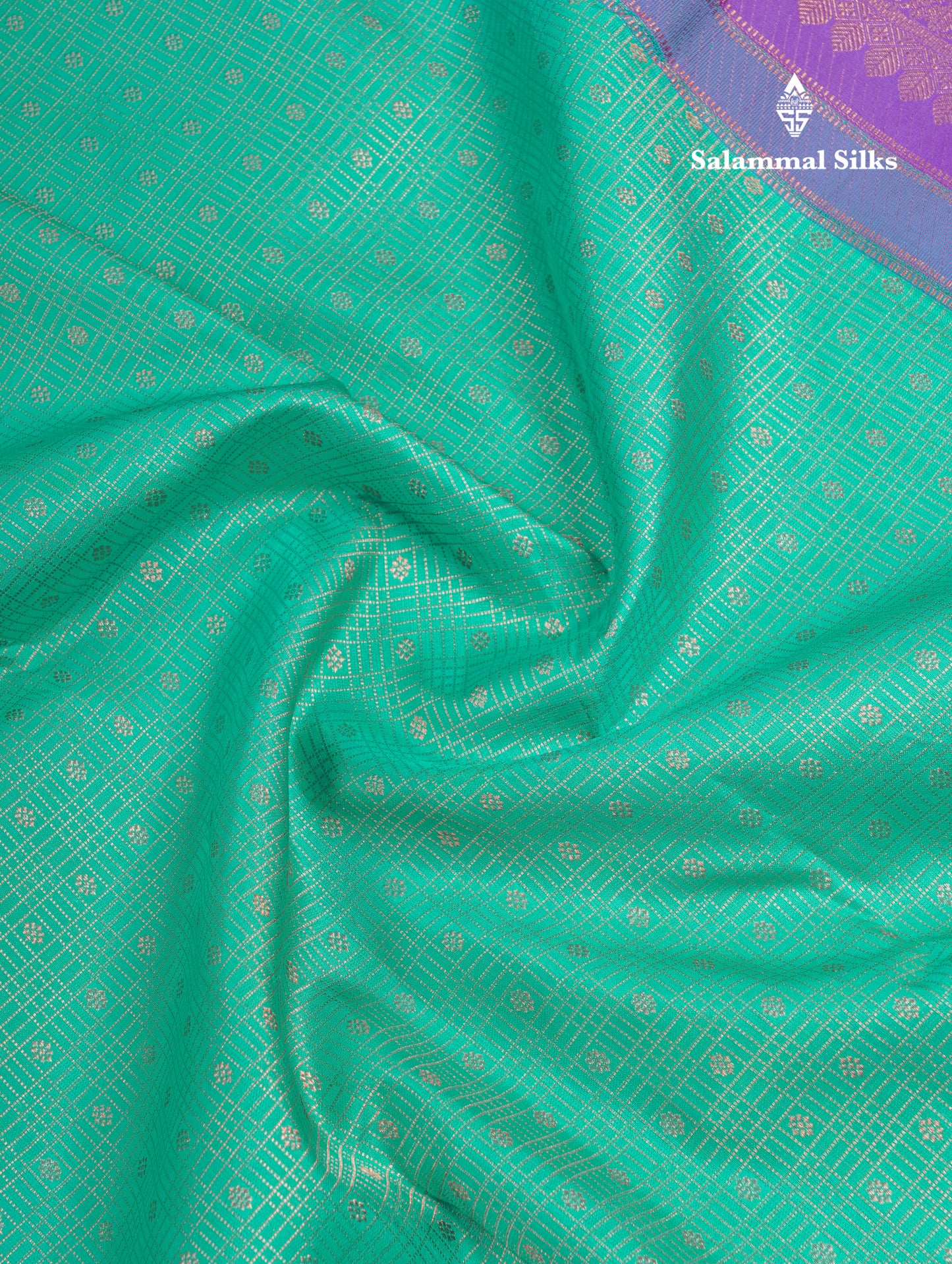 Sapphire Green Pure Kanjivaram Silk Saree with Contrast Purple Border