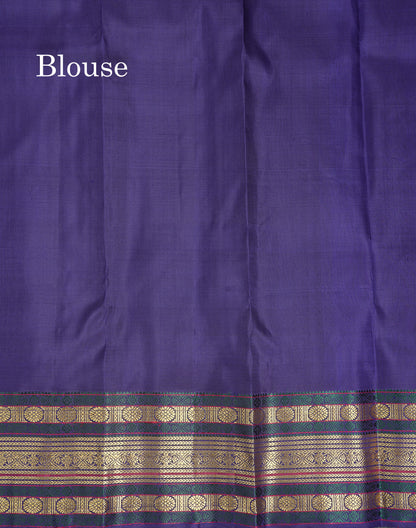 Beautiful Maroon & Navy Blue Pure Kanjivaram Silk Saree With Contrast Navy Blue Traditional Border