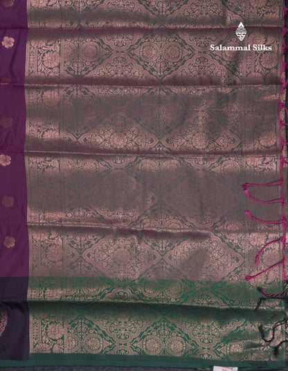 Beautiful Dark Purple Butterfly Design Semi Soft Silk Saree With Contrast Dark Magenta Fancy Border