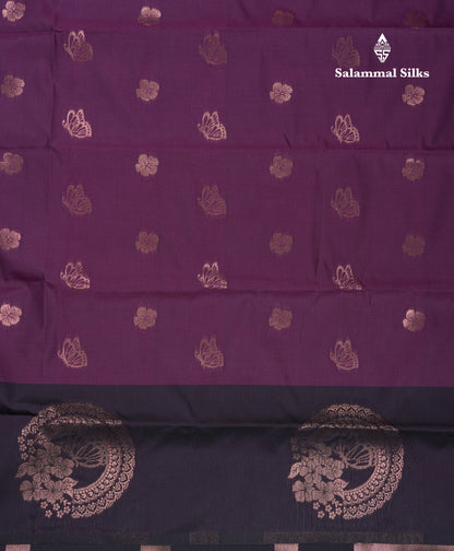Beautiful Dark Purple Butterfly Design Semi Soft Silk Saree With Contrast Dark Magenta Fancy Border