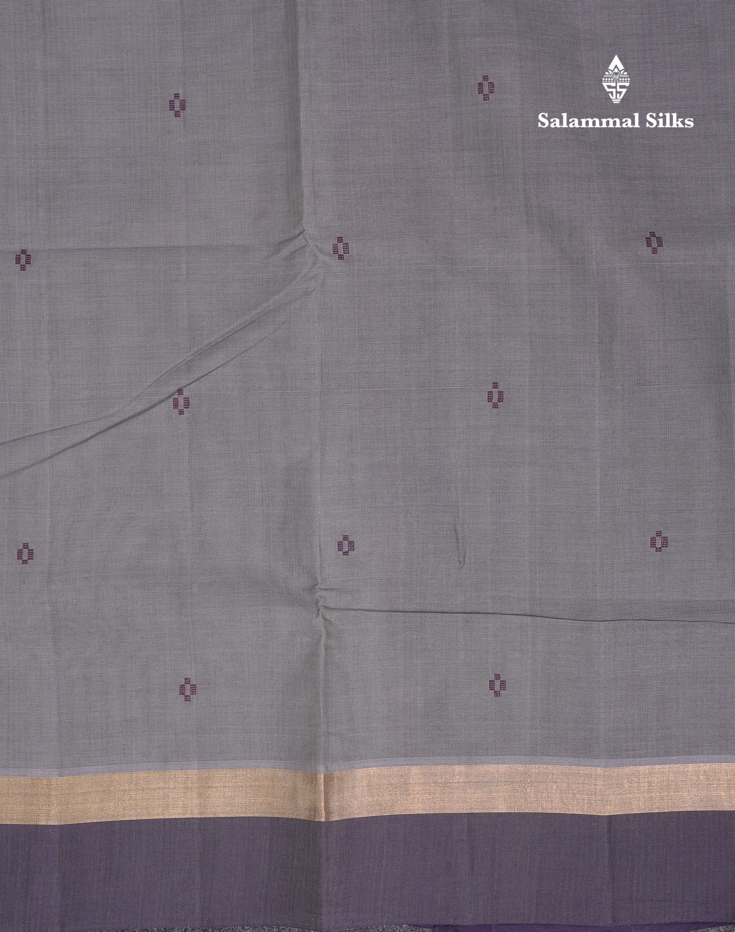 Beautiful Grey Thread Work Butta Handloom Pure Cotton Saree With Contrast Dark Violet Blouse