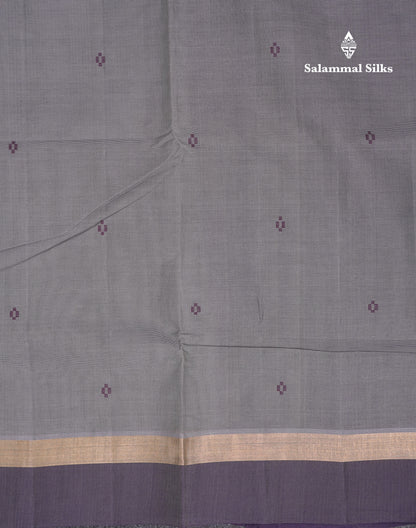 Beautiful Grey Thread Work Butta Handloom Pure Cotton Saree With Contrast Dark Violet Blouse