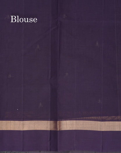 Beautiful Grey Thread Work Butta Handloom Pure Cotton Saree With Contrast Dark Violet Blouse