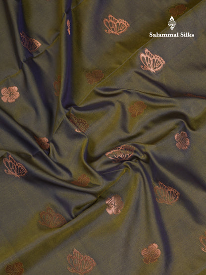 Beautiful Dark Purple Butterfly Design Semi Soft Silk Saree With Contrast Dark Magenta Fancy Border