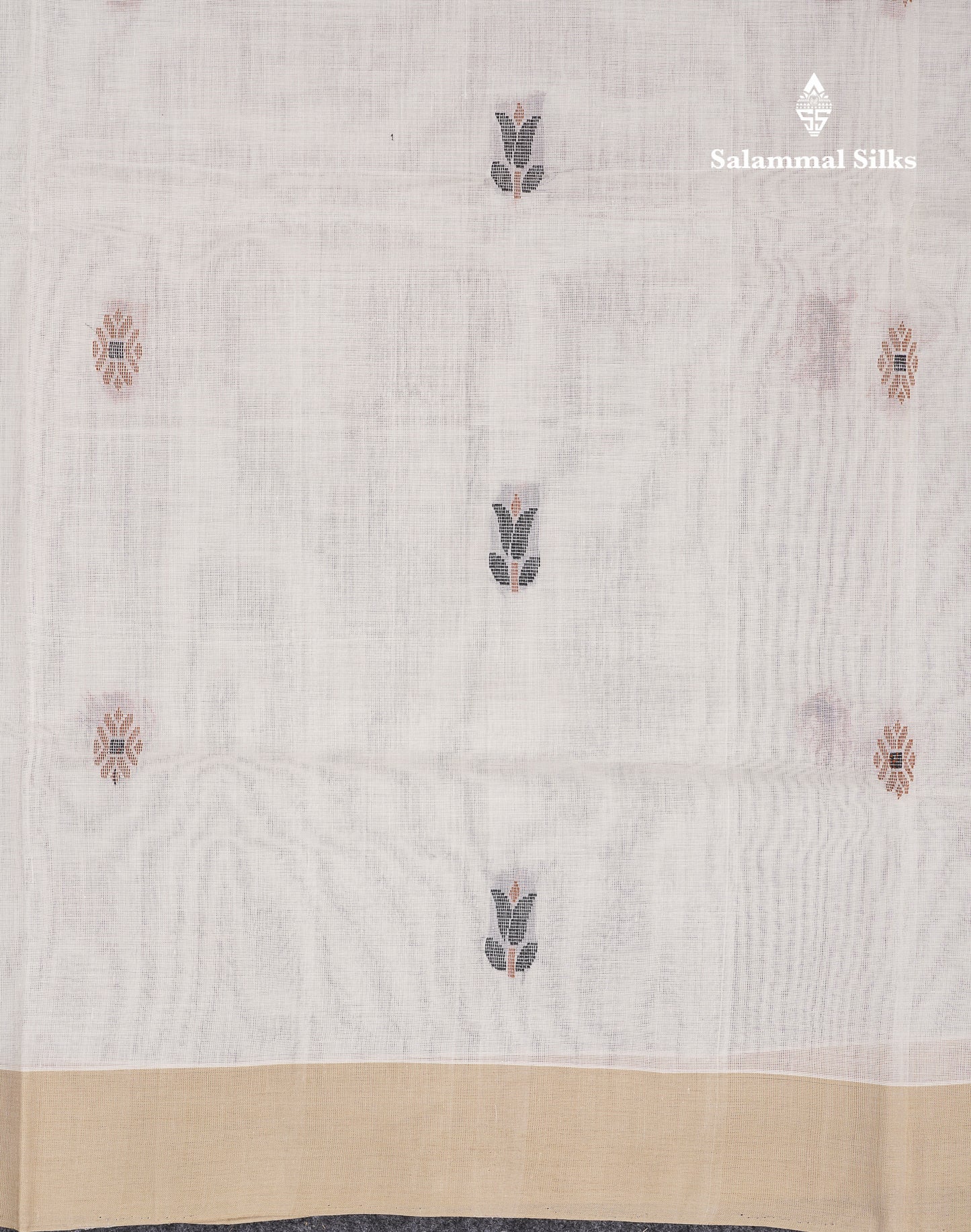 Beautiful White Thread Work Butta Handloom Pure Cotton Saree With Contrast Cream Sandal Blouse