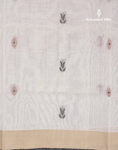 Beautiful White Thread Work Butta Handloom Pure Cotton Saree With Contrast Cream Sandal Blouse
