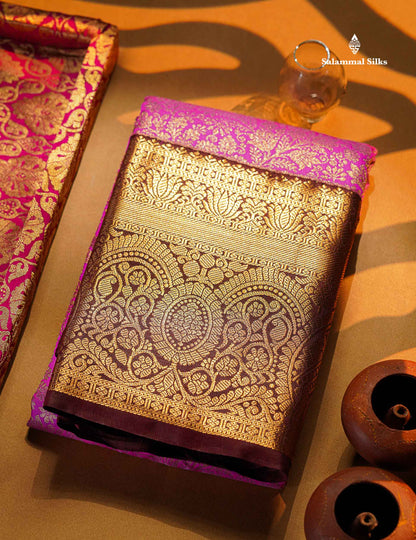 Magenta Pink Bridal Semi Silk Saree With Contrast Brown Long Border