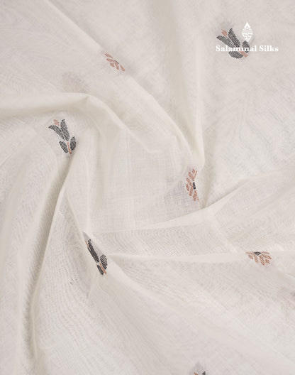 Beautiful White Thread Work Butta Handloom Pure Cotton Saree With Contrast Cream Sandal Blouse