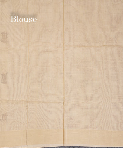 Beautiful White Thread Work Butta Handloom Pure Cotton Saree With Contrast Cream Sandal Blouse