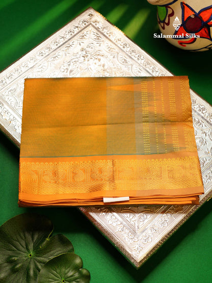 Beautiful Dual Tone Manthulir Green Plain Semi Silk Cotton Saree With Contrast Chocolate Blouse