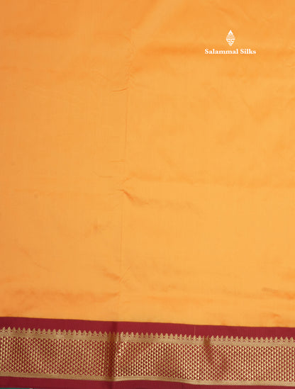 11 Yards Semi Silk Saree Beige with Contrast Maroon Border