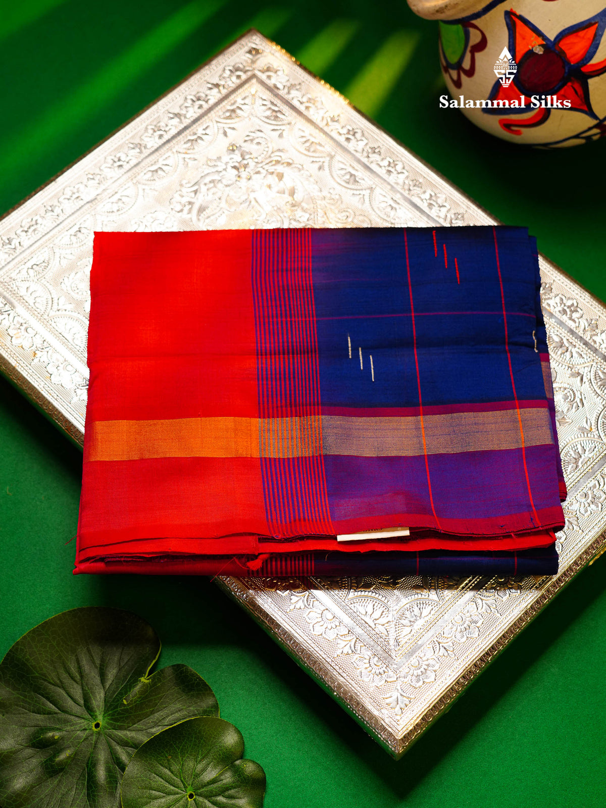 Beautiful Navy Blue Checks With Thread Butta Semi Silk Cotton Saree With Contrast Pink Blouse