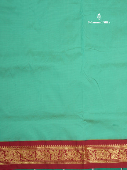 11 Yards Semi Silk Saree Green with Contrast Pink Border