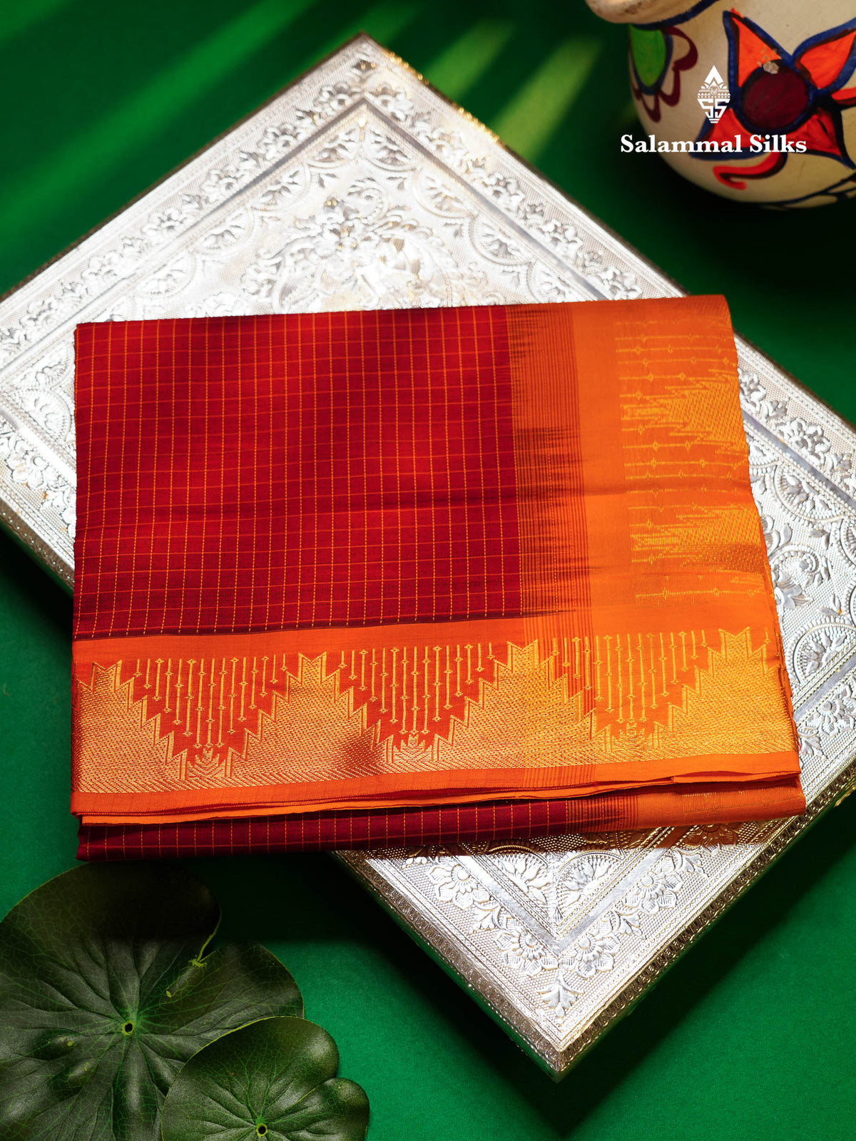 Beautiful Maroon Small Checks Semi Silk Cotton Saree With Contrast Mustard Yellow Blouse