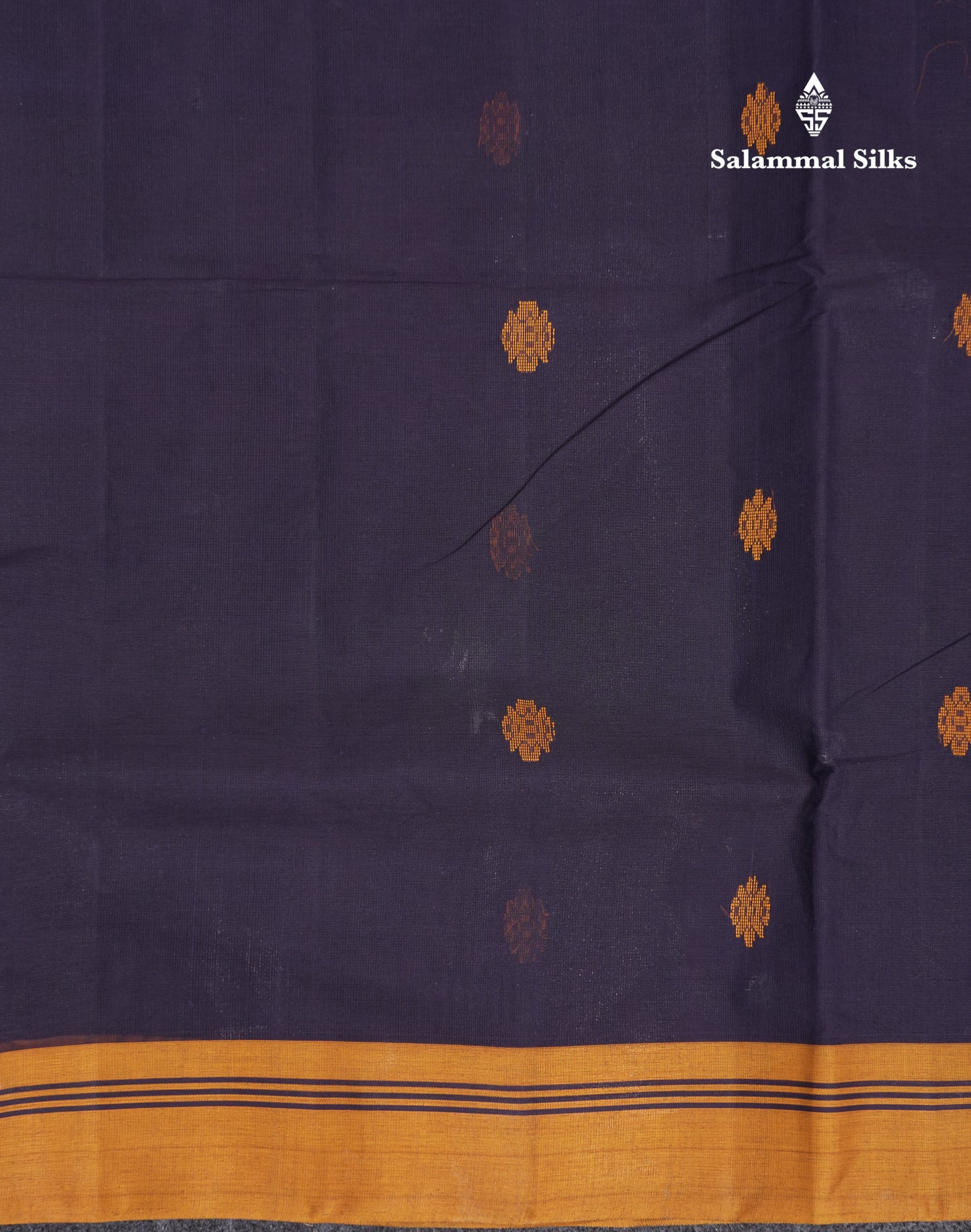 Beautiful Navy Blue Thread Work Butta Handloom Pure Cotton Saree With Contrast Mustard Yellow Blouse