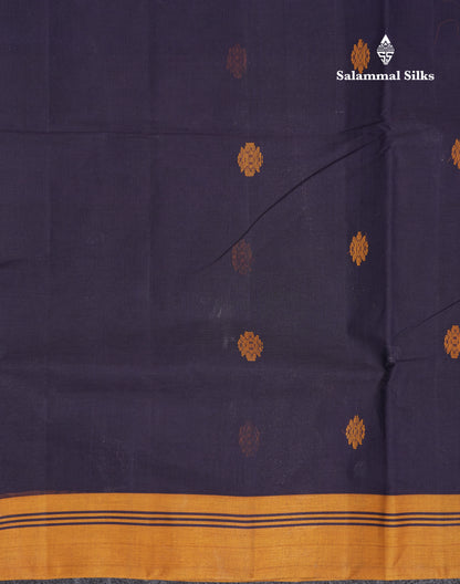 Beautiful Navy Blue Thread Work Butta Handloom Pure Cotton Saree With Contrast Mustard Yellow Blouse