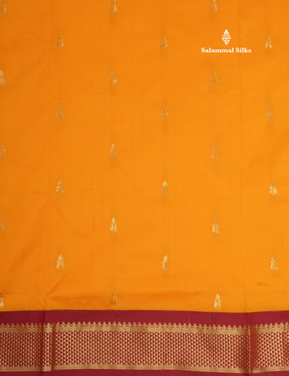 11 Yards Semi Silk Saree Mango Yellow with Contrast Maroon Border