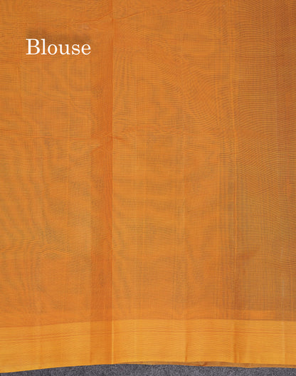 Beautiful Navy Blue Thread Work Butta Handloom Pure Cotton Saree With Contrast Mustard Yellow Blouse
