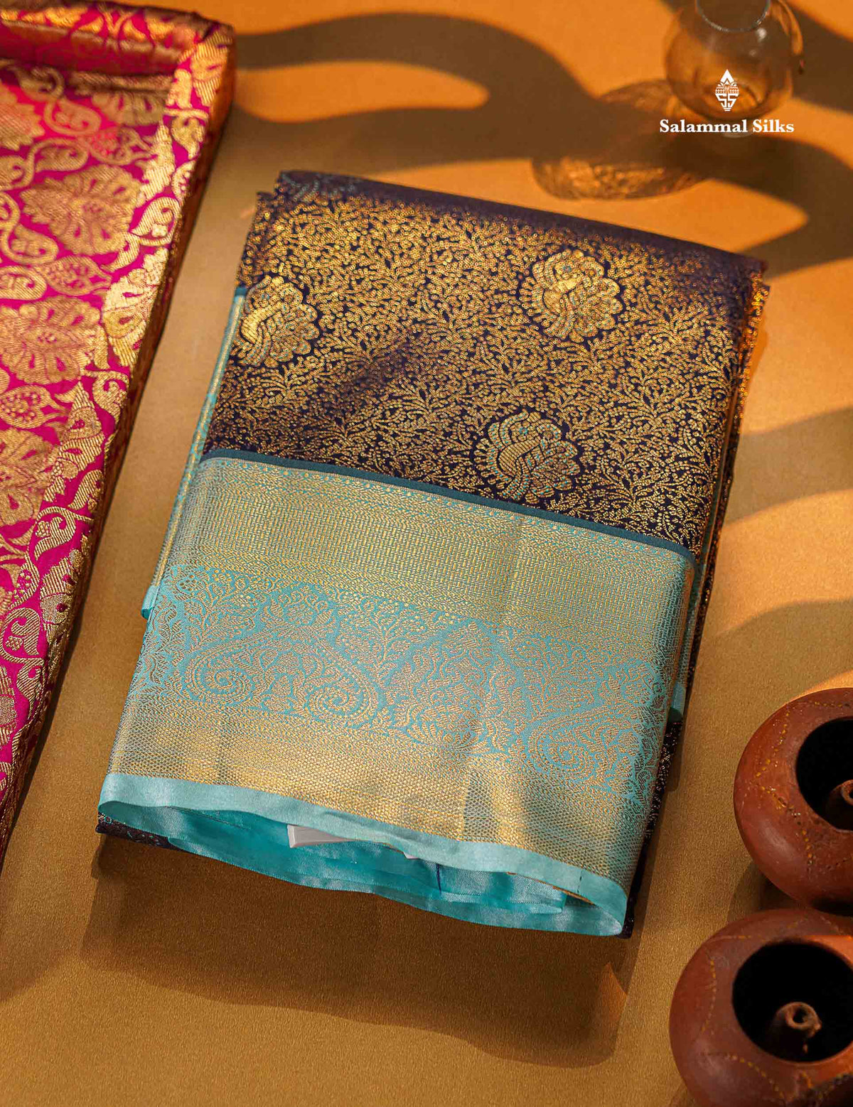 Beautiful Violet Bridal Semi Silk Saree With Contrast Rexona Green Border