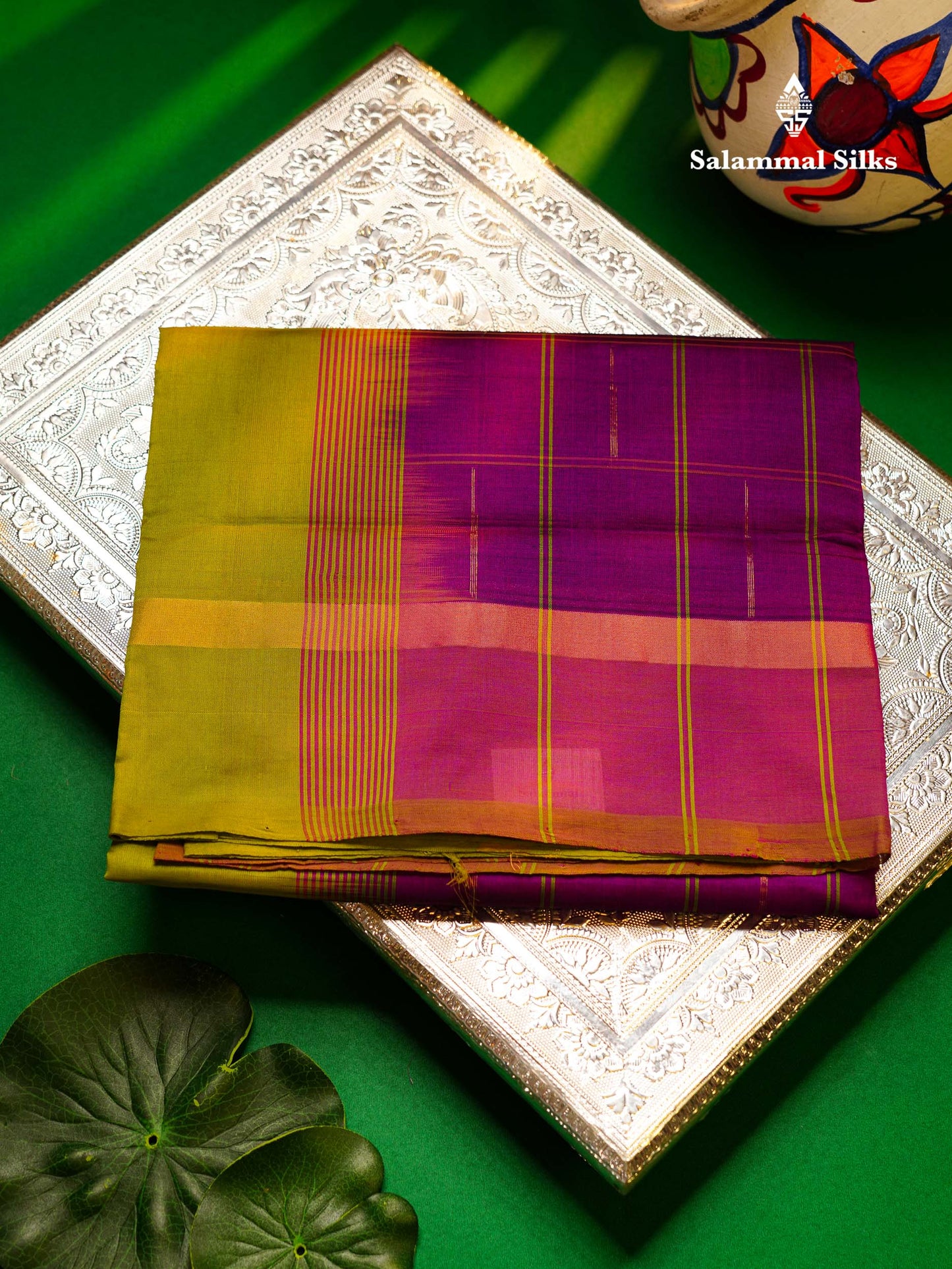 Beautiful Royal Blue Checks And Rain Drops Buttas Semi Silk Cotton Saree With Mango Yellow Border