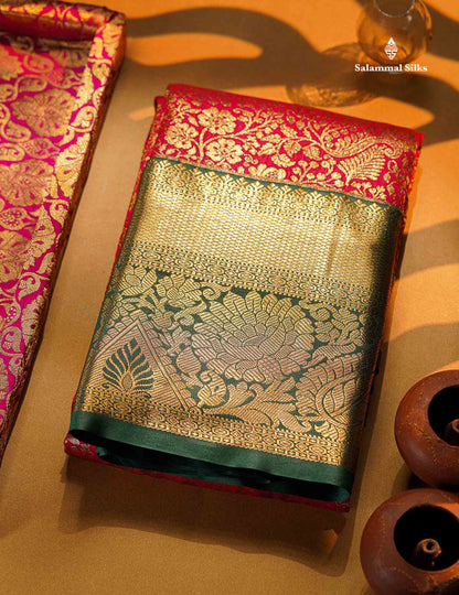 Beautiful Chilly Red Bridal Semi Silk Saree With Contrast Bottle Green Traditional Evening Morning Border