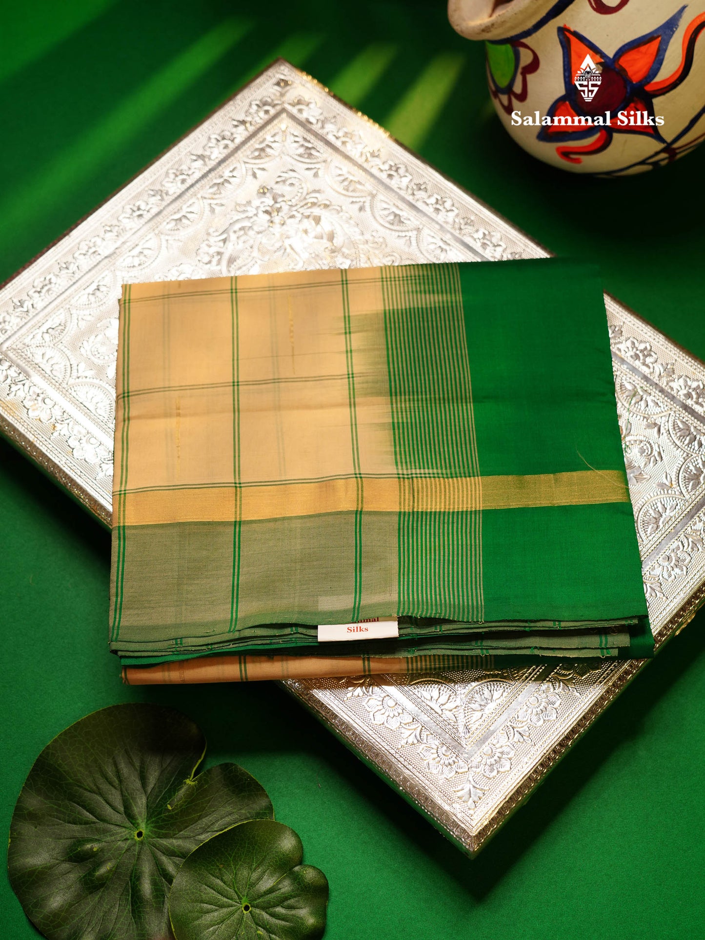 Beautiful Light Pink Checks With Malli Moggu Butta Semi Silk Cotton Saree With Contrast Blueish Grey Blouse