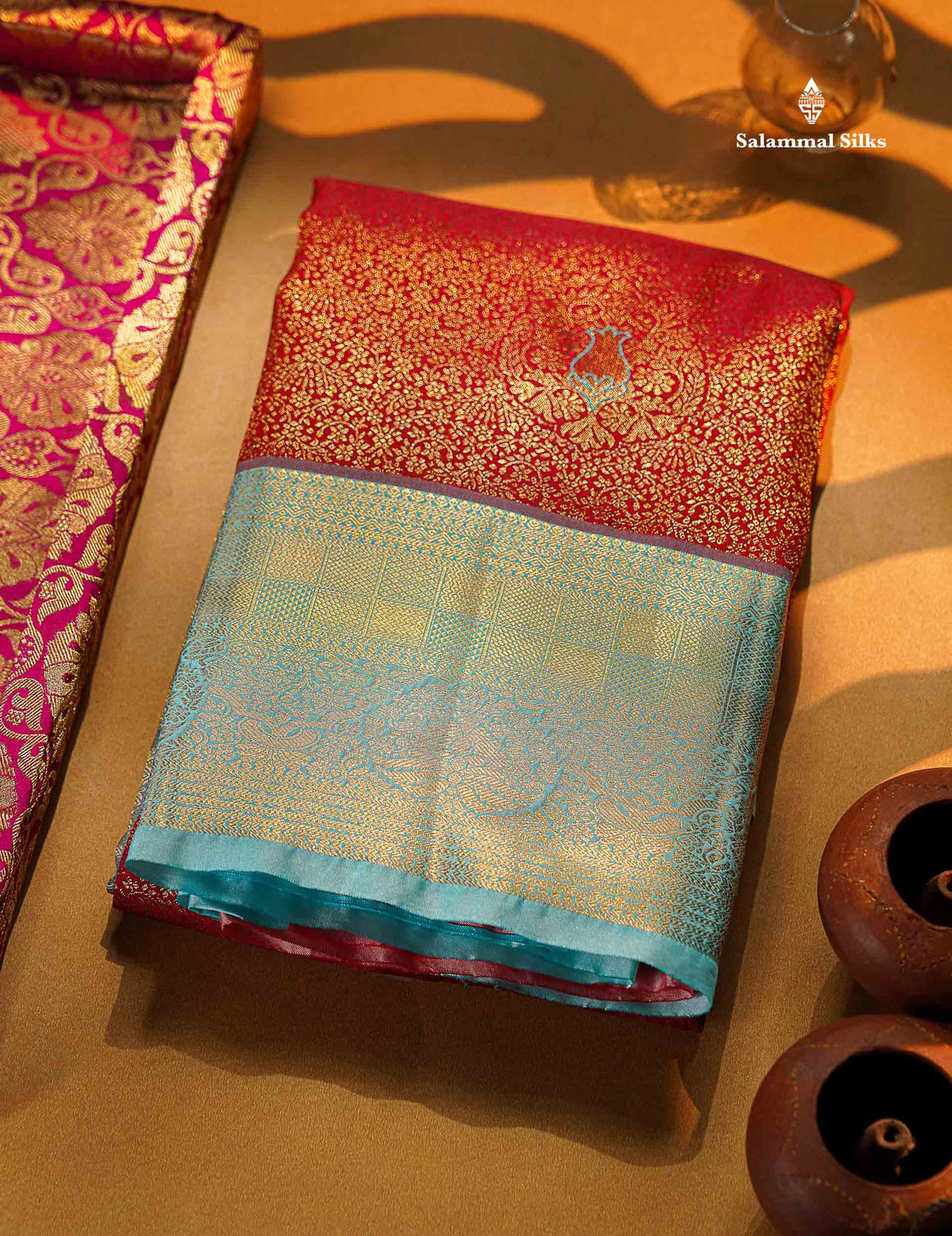 Beautiful Navy Blue Bridal Semi Silk Saree With Contrast Sapphire Green Border