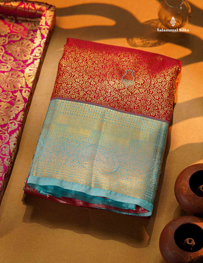 Beautiful Navy Blue Bridal Semi Silk Saree With Contrast Sapphire Green Border