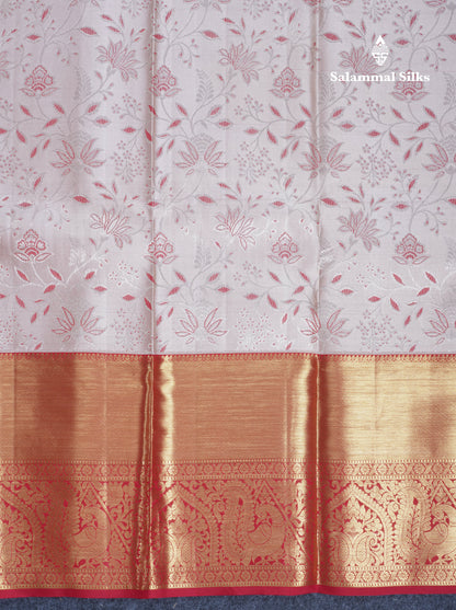 Half White Bridal Pure Kanjivaram Silk Saree With Contrast Reddish Maroon Long Traditional Border