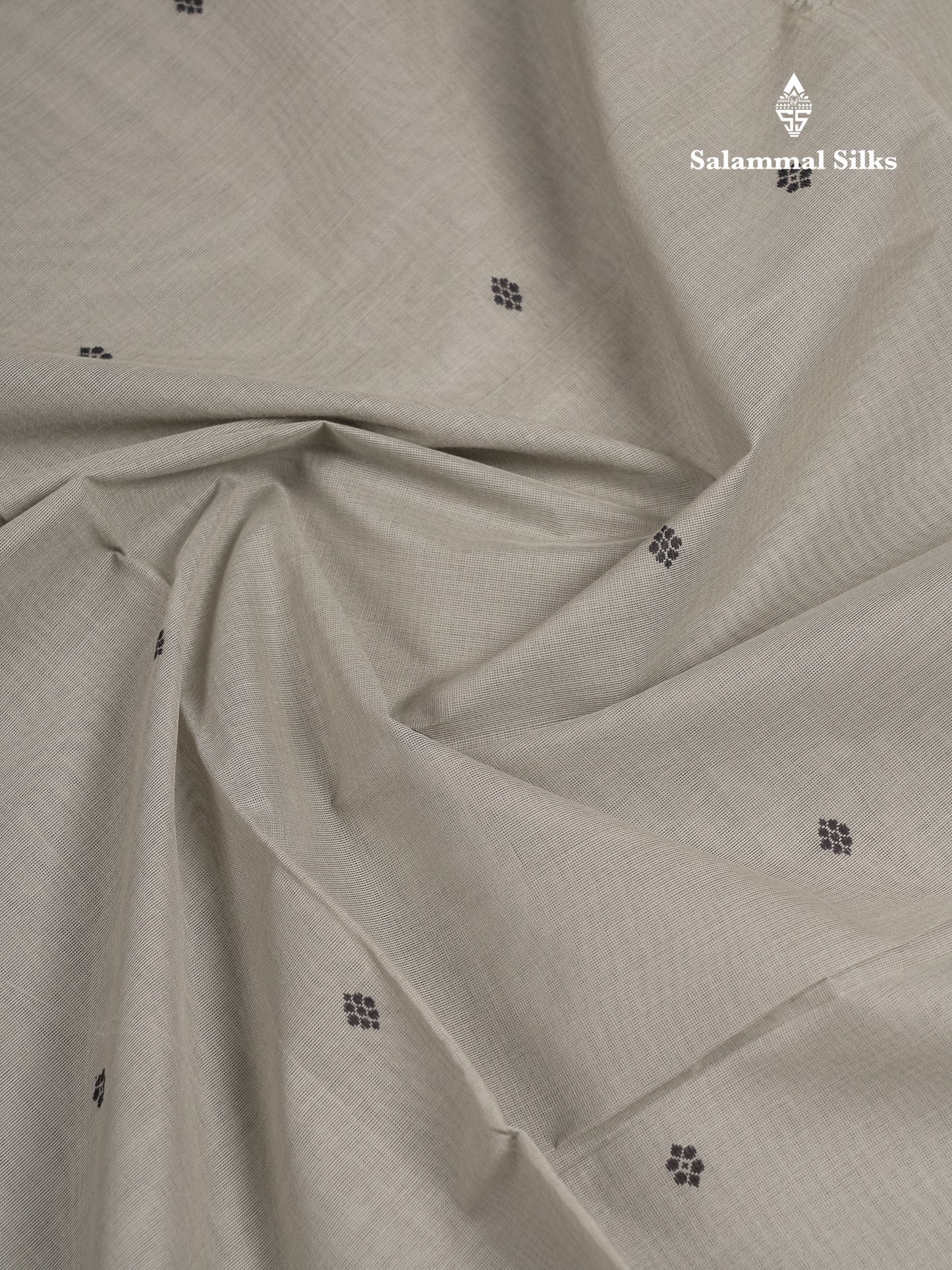 Beautiful Elephant Grey Thread Work Butta Pure Cotton Saree With Traditional Border